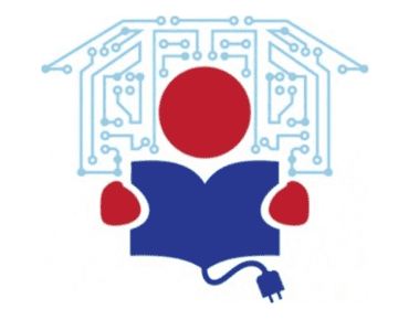 logo of child figure reading a digital book