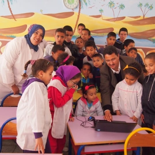 A group of children participate in Institute for Disabilities Training and Research deaf education project in Morocco.