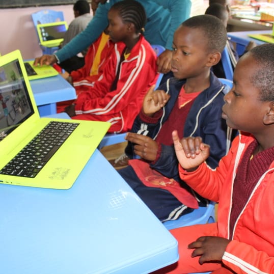 Students in Africa learn sign language through eKitabu's Digital Story Time featuring packages of sign language video storybooks.