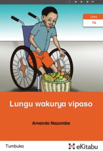 The cover of the book Lungu wakurya vipaso (What is Lungu eating), which shows a boy in a wheelchair looking at a basket of food