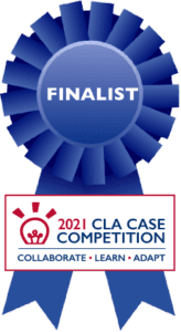 Blue Ribbon with the text "2021 CLA Case Competition Finalist"