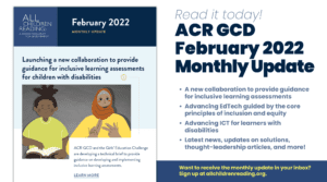 Graphic describing the content in the February 2022 Monthly Update from ACR GCD