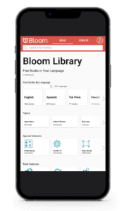 Bloom Library landing page on a cell phone